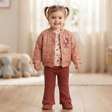 J15516:  Baby Girls Quilted Jacket, Bodysuit & Flared Leggings Outfit(12-24 Months)